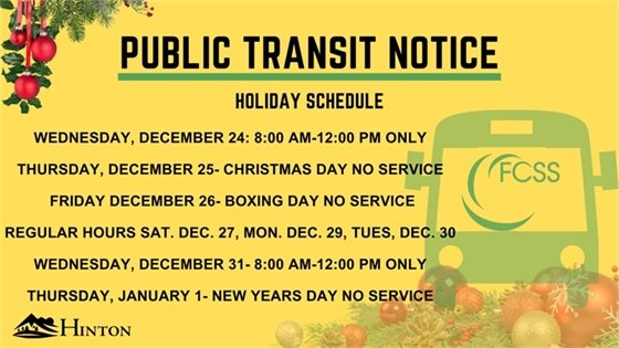 Transit Holiday Schedule